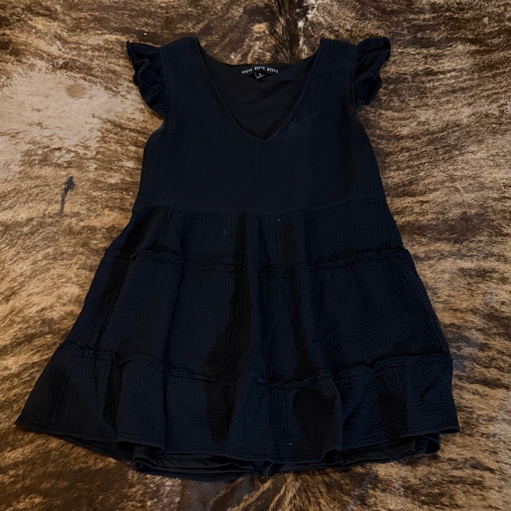 HYFVE Black Flutter Sleeve Tiered Mini Dress